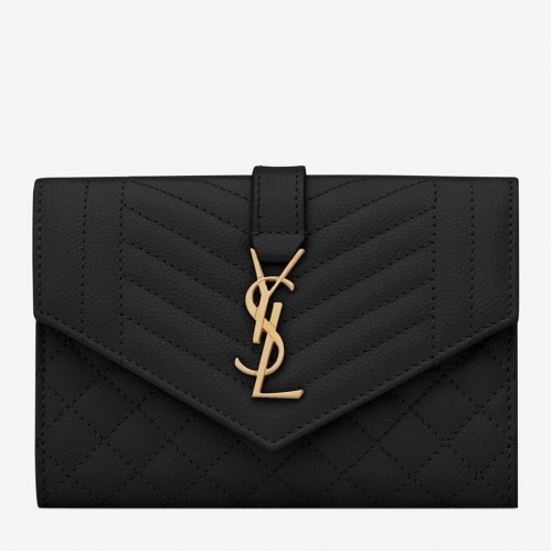 Saint Laurent Small Envelope Wallet in Black Matelasse Leather