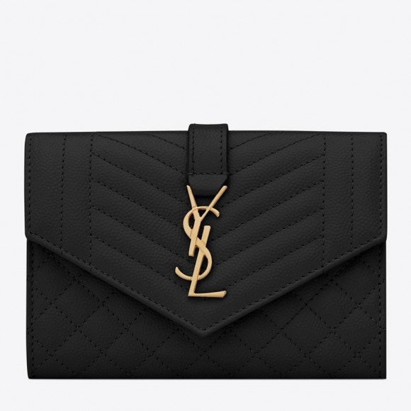 Saint Laurent Small Envelope Wallet in Black Matelasse Leather