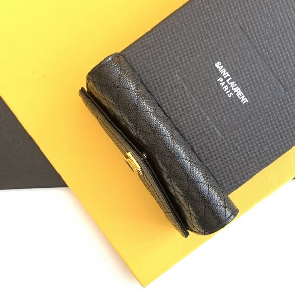 Saint Laurent Small Envelope Wallet in Black Matelasse Leather