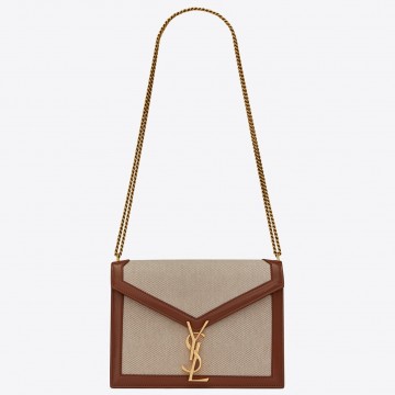 Saint Laurent Cassandra Medium Chain Bag In Beige Canvas
