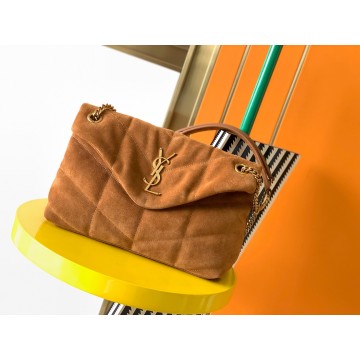 Saint Laurent Puffer Small Chain Bag In Brown Suede Calfskin Saint Laurent Puffer Small Chain Bag In Brown Suede Calfskin