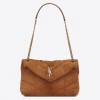 Saint Laurent Puffer Small Chain Bag In Brown Suede Calfskin