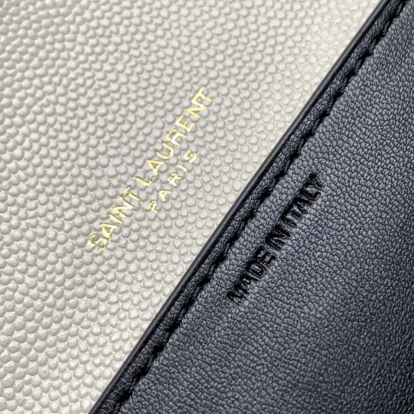 Saint Laurent Uptown Chain Wallet in White Grained Leather