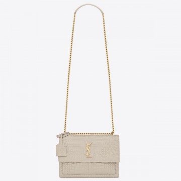 Saint Laurent Sunset Medium Chain Bag In Ivory Crocodile-embossed Leather Saint Laurent Sunset Medium Chain Bag In Ivory Crocodile-embossed Leather