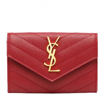 Saint Laurent Cassandre Small Envelope Wallet in Red Matelasse Leather Saint Laurent Cassandre Small Envelope Wallet in Red Matelasse Leather