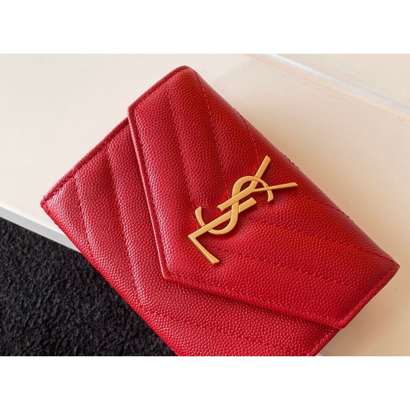 Saint Laurent Cassandre Small Envelope Wallet in Red Matelasse Leather