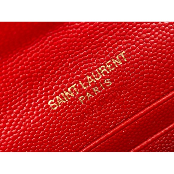 Saint Laurent Cassandre Small Envelope Wallet in Red Matelasse Leather