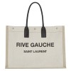 Saint Laurent Rive Gauche Tote Bag in White Linen and Black Leather