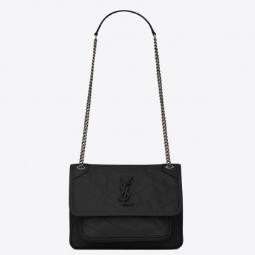 Saint Laurent Niki Baby Chain Bag In Noir Crinkled Leather Saint Laurent Niki Baby Chain Bag In Noir Crinkled Leather