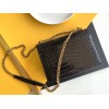 Saint Laurent Sunset Medium Chain Bag In Black Crocodile-embossed Leather