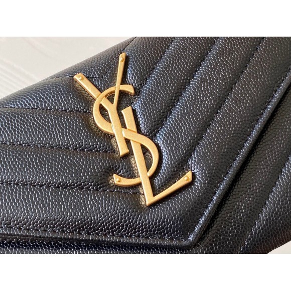 Saint Laurent Cassandre Large Flap Wallet in Black Matelasse Leather