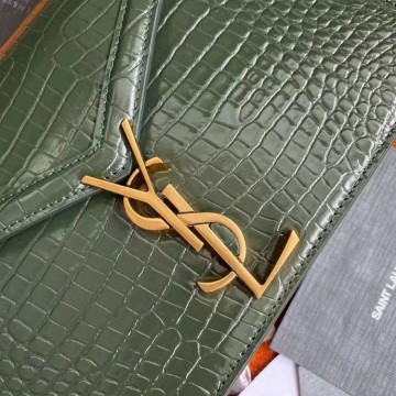 Saint Laurent Cassandra Medium Bag In Green Crocodile Embossed Leather Saint Laurent Cassandra Medium Bag In Green Crocodile Embossed Leather