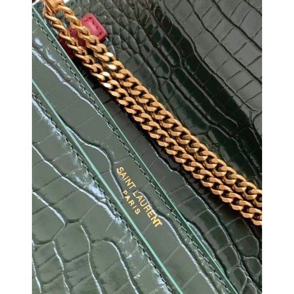 Saint Laurent Cassandra Medium Bag In Green Crocodile Embossed Leather