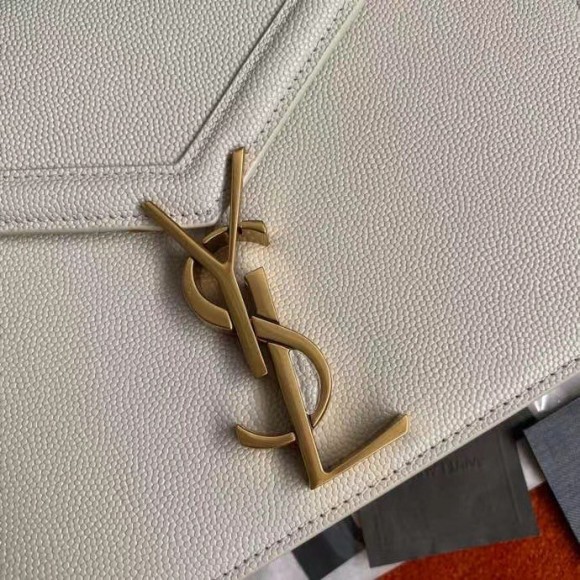 Saint Laurent Cassandra Medium Chain Bag In White Grained Leather