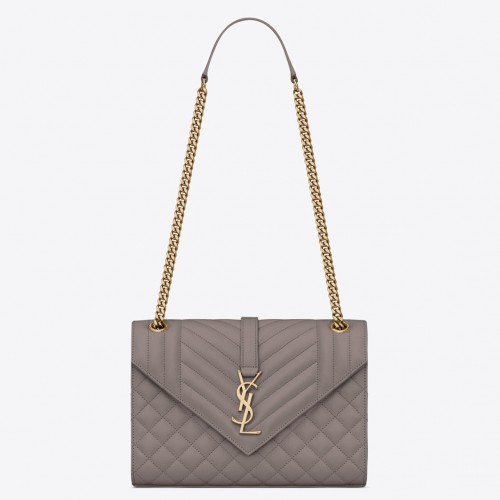 Saint Laurent Envelope Medium Bag In Grey Matelasse Grained Leather