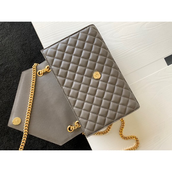 Saint Laurent Envelope Medium Bag In Grey Matelasse Grained Leather