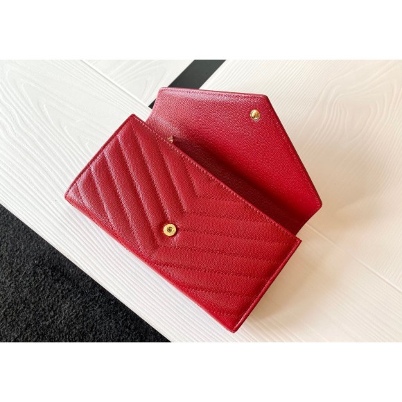 Saint Laurent Cassandre Large Flap Wallet in Red Matelasse Leather