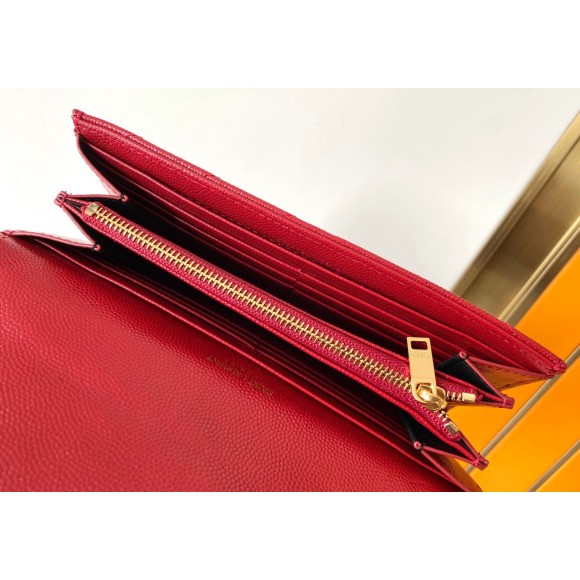 Saint Laurent Cassandre Large Flap Wallet in Red Matelasse Leather