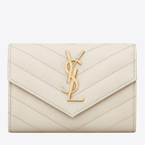 Saint Laurent Cassandre Small Envelope Wallet in White Matelasse Leather