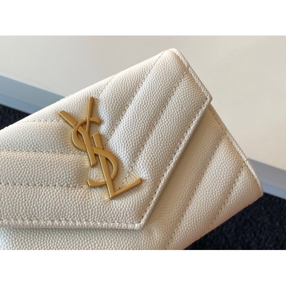 Saint Laurent Cassandre Small Envelope Wallet in White Matelasse Leather