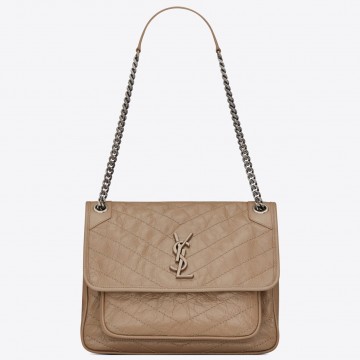 Saint Laurent Niki Medium Chain Bag In Beige Crinkled Leather Saint Laurent Niki Medium Chain Bag In Beige Crinkled Leather