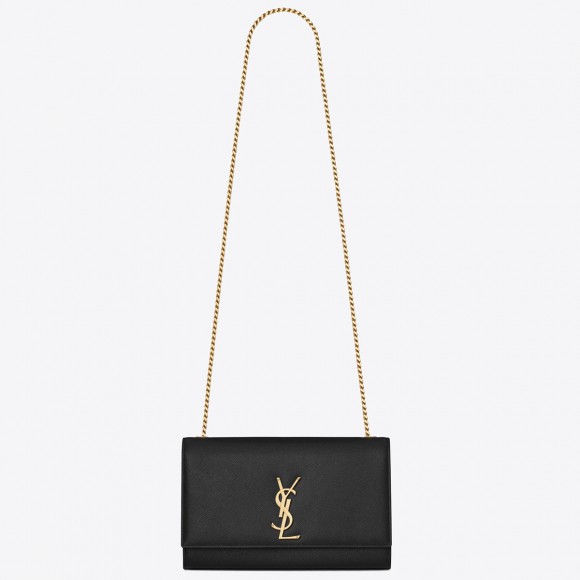 Saint Laurent Kate Medium Chain Bag In Black Grain De Poudre Leather