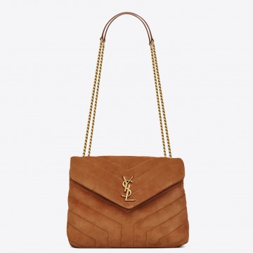 Saint Laurent LouLou Small Chain Bag In Brown Suede Leather Saint Laurent LouLou Small Chain Bag In Brown Suede Leather
