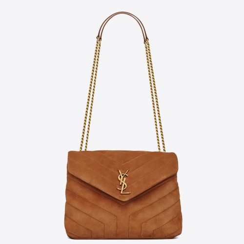 Saint Laurent LouLou Small Chain Bag In Brown Suede Leather