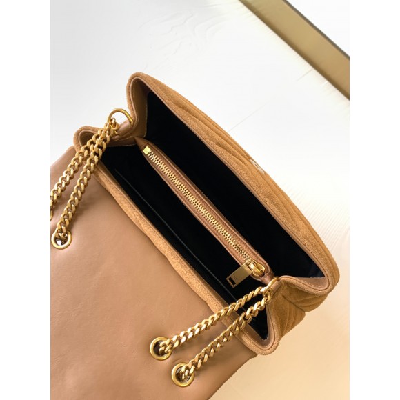 Saint Laurent LouLou Small Chain Bag In Brown Suede Leather