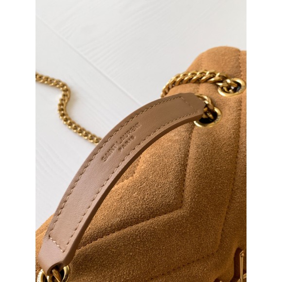 Saint Laurent LouLou Small Chain Bag In Brown Suede Leather