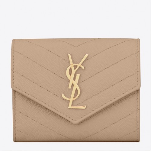 Saint Laurent Cassandre Tri-fold Wallet in Beige Matelasse Leather