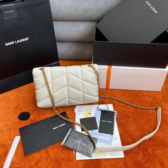 Saint Laurent Puffer Toy Bag In White Quilted Lambskin Saint Laurent Puffer Toy Bag In White Quilted Lambskin