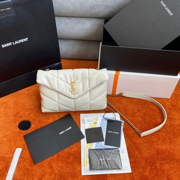 Saint Laurent Puffer Toy Bag In White Quilted Lambskin Saint Laurent Puffer Toy Bag In White Quilted Lambskin