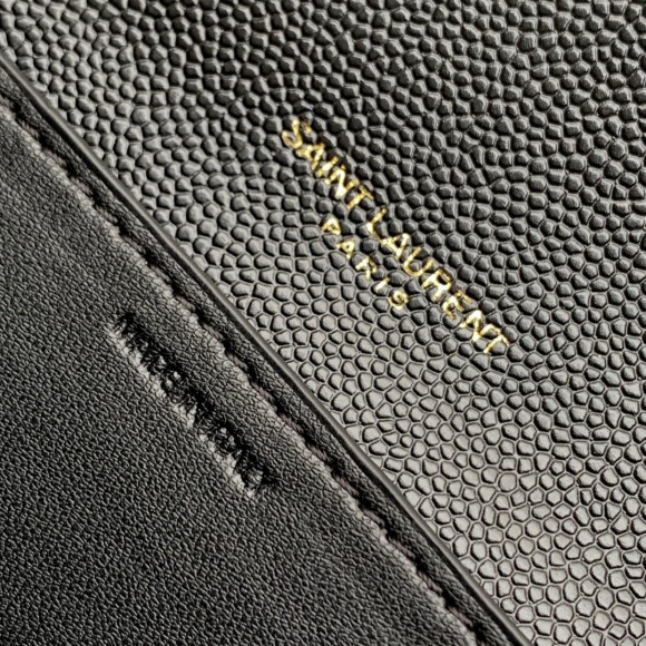 Saint Laurent Uptown Chain Wallet in Black Grained Leather