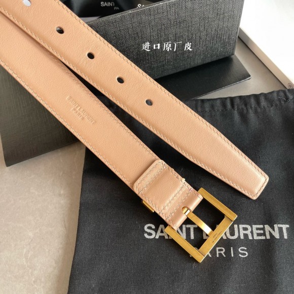 Saint Laurent Cassandre Square Buckle Belt 30MM In Beige Leather