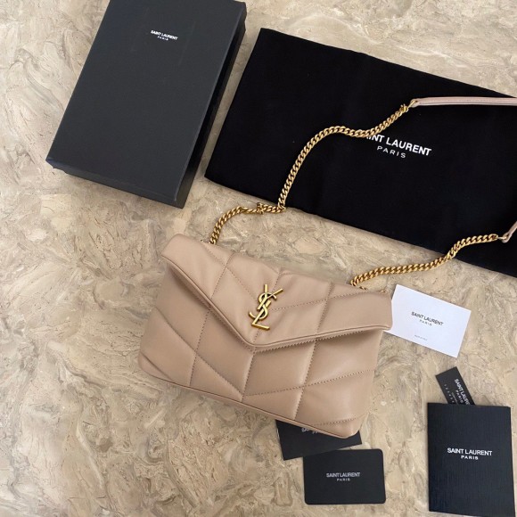 Saint Laurent Puffer Toy Bag In Beige Quilted Lambskin