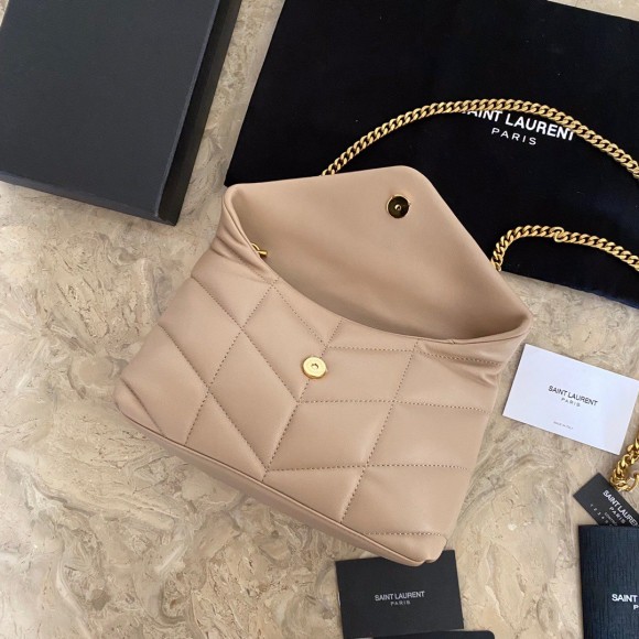 Saint Laurent Puffer Toy Bag In Beige Quilted Lambskin