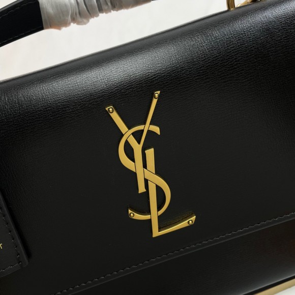 Saint Laurent Sunset Medium Top Handle Bag In Black Calfskin