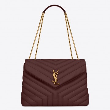 Saint Laurent LouLou Medium Chain Bag In Burgundy Quilted Calfskin Saint Laurent LouLou Medium Chain Bag In Burgundy Quilted Calfskin