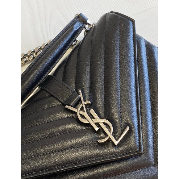 Saint Laurent College Medium Chain Bag In Black Goatskin