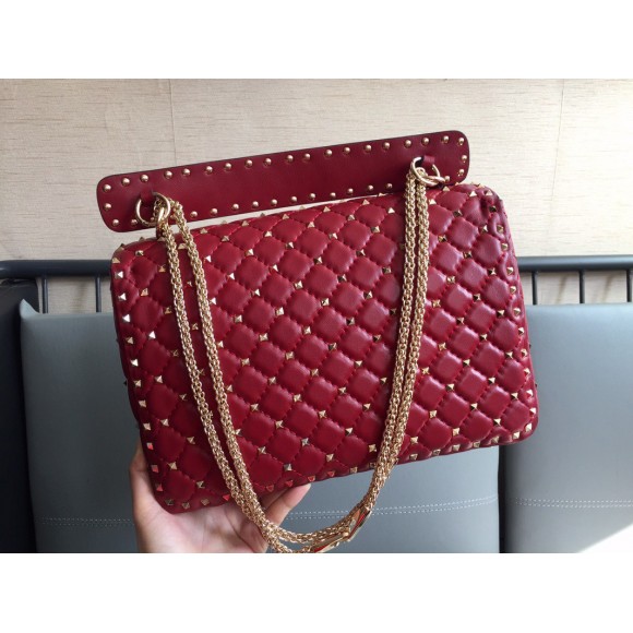 Valentino Rockstud Spike Large Bag In Red Nappa Lambskin