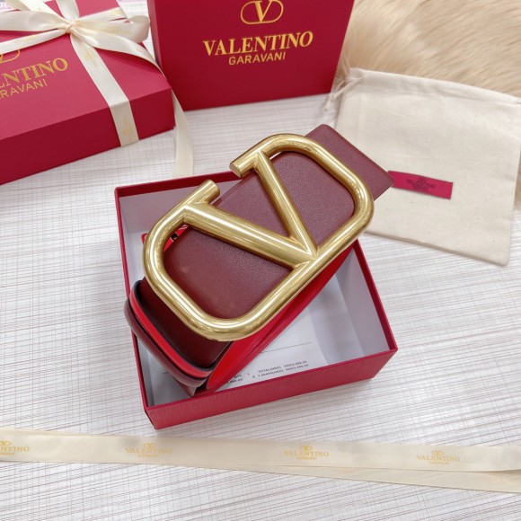 Valentino VLogo Reversible Belt 70mm in Burgundy and Red Calfskin