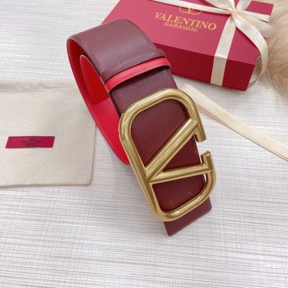 Valentino VLogo Reversible Belt 70mm in Burgundy and Red Calfskin