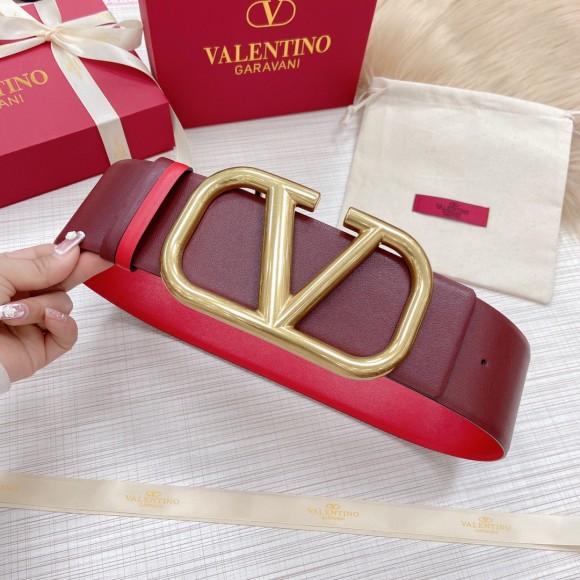 Valentino VLogo Reversible Belt 70mm in Burgundy and Red Calfskin