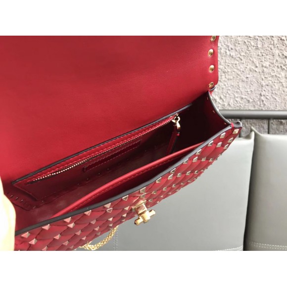 Valentino Rockstud Spike Medium Bag In Red Nappa Lambskin