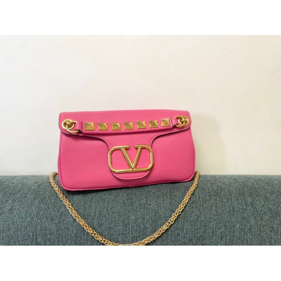 Valentino Stud Sign Shoulder Bag In Pink Nappa Leather