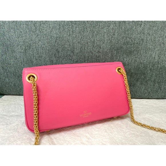 Valentino Stud Sign Shoulder Bag In Pink Nappa Leather