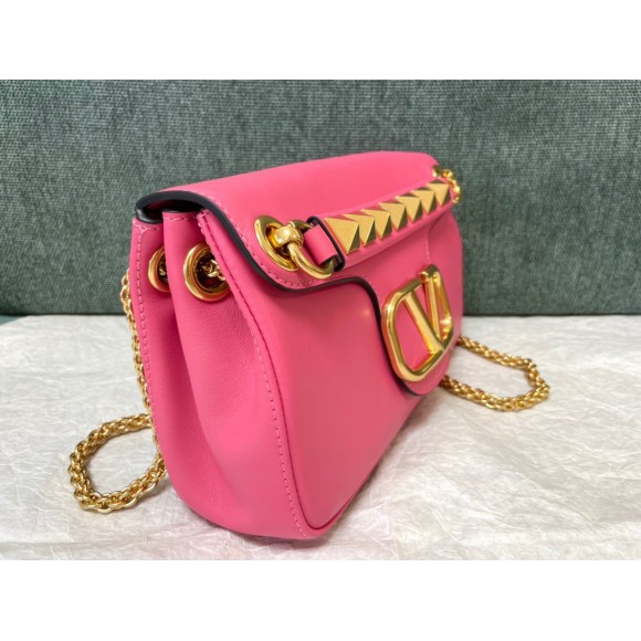 Valentino Stud Sign Shoulder Bag In Pink Nappa Leather