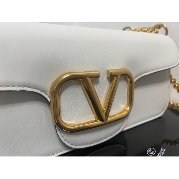 Valentino Loco Large Shoulder Bag In White Calfskin