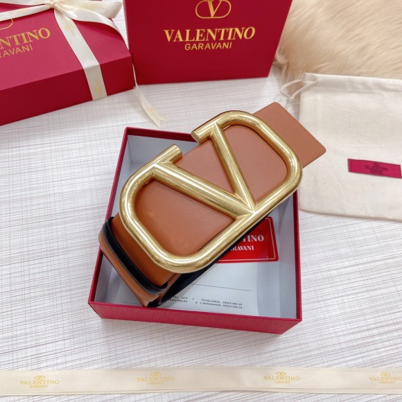 Valentino VLogo Reversible Belt 70mm in Brown and Black Calfskin